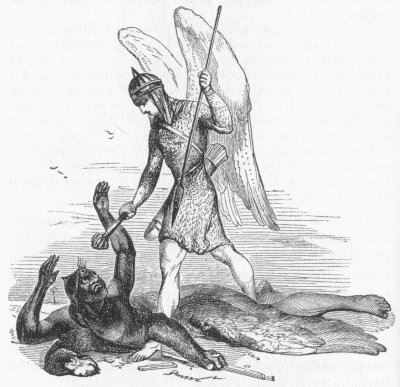 'And all that press did round about her swell<BR> To catchen hold of that long chain, thereby<BR> To climb aloft, and others to excell:<BR> That was Ambition, rash desire to sty,<BR> And every link thereof a step of dignity.''<BR> <I>After the drawing by Walter Crane. By permission of Messrs. George Allen & Co</I>.
