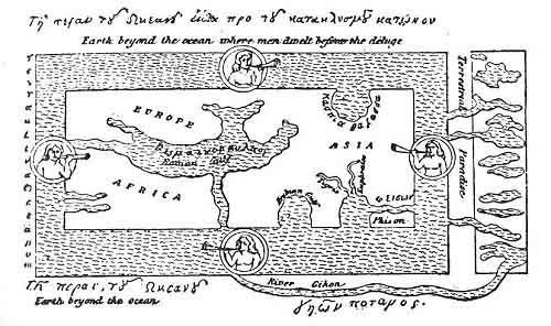 FIGURE 78. <i>The Square Earth. Its habitable plane</i>.<br> (From <i>Flammarion's Astronomical Myths</i>, 1877.)
