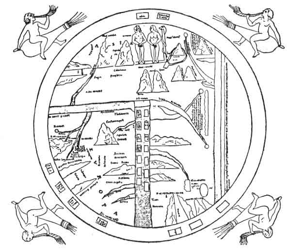 FIGURE 85. The Turin Beatus World-map, c. 1150.<br> (From Santarem's Atlas, 1848, Plate IX.)